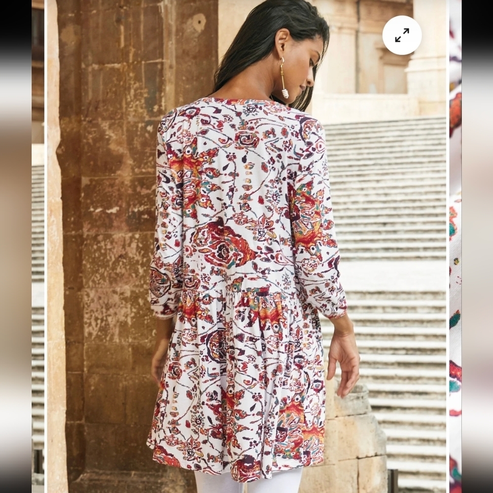 Peruvian Connection Multicolor Floral Goa Tunic - Picture 2 of 4